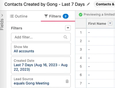 Report filters with Gong Meeting Lead Source