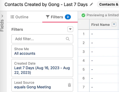 Report filters with Gong Meeting Lead Source