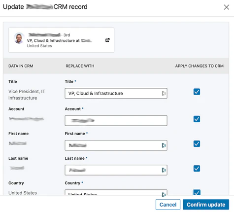 Update CRM records from within LinkedIn Sales Navigator.