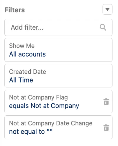 Salesforce report filters showing when someone changed jobs.